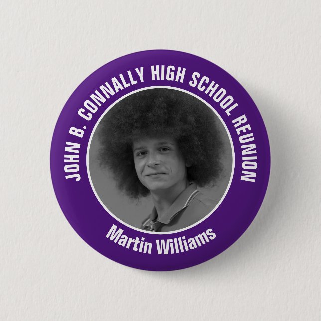 Purple High School Reunion Yearbook Photo Button (Front)