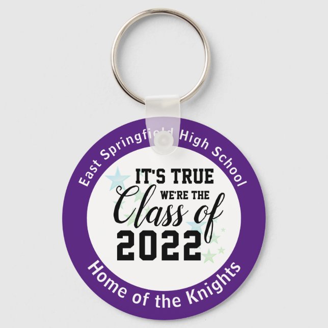 Purple High School Senior Class Gift Ideas Keychain (Front)