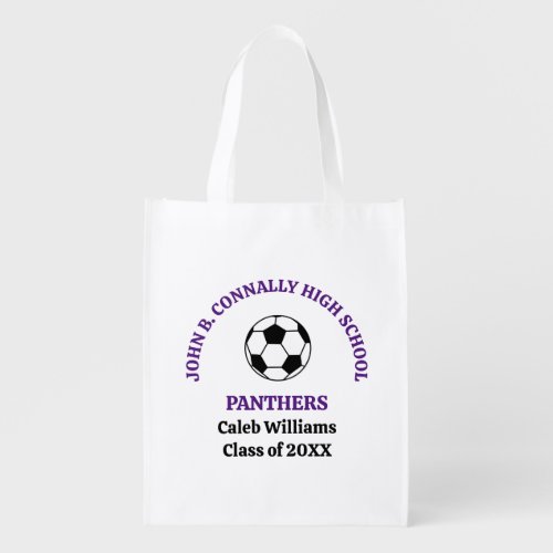 Purple High School Soccer Team Personalized Grocery Bag