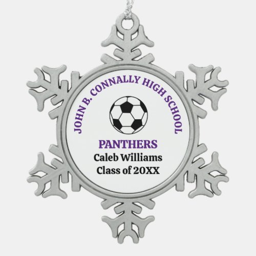 Purple High School Soccer Team Personalized Snowflake Pewter Christmas Ornament