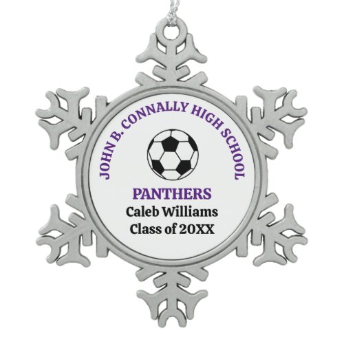 Purple High School Soccer Team Personalized Snowflake Pewter Christmas Ornament