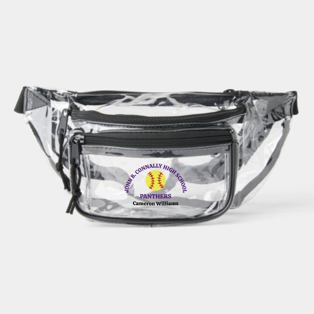 Purple High School Softball Game Personalized Clear Fanny Pack (Front)