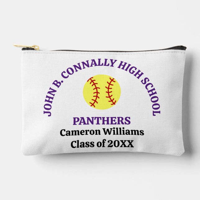 Purple High School Softball Player Personalized Accessory Pouch (Front)