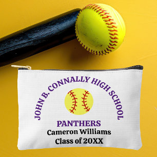 Purple High School Softball Player Personalized Accessory Pouch