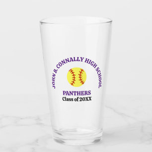 Purple High School Softball Player Personalized Glass