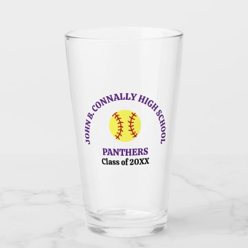 Purple High School Softball Player Personalized Glass