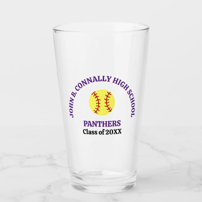 Purple High School Softball Player Personalized Glass (Front)
