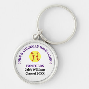 Purple High School Softball Player Personalized Keychain