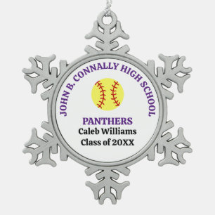 Purple High School Softball Player Personalized Snowflake Pewter Christmas Ornament