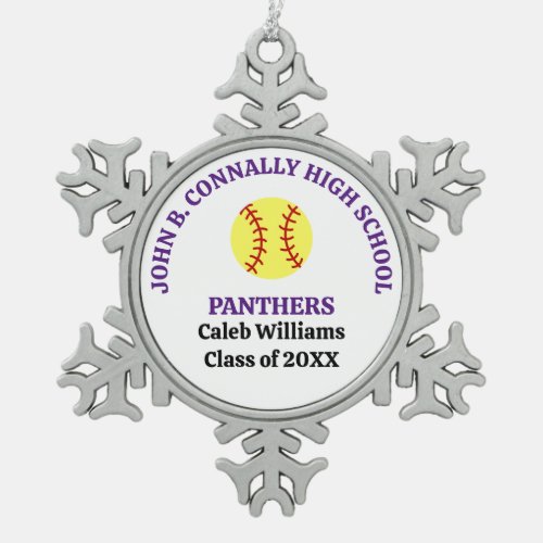 Purple High School Softball Player Personalized Snowflake Pewter Christmas Ornament