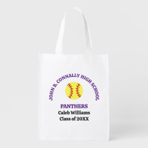 Purple High School Softball Team Personalized Grocery Bag