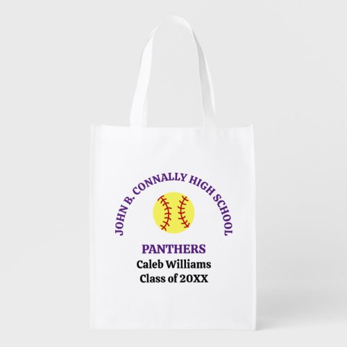 Purple High School Softball Team Personalized Grocery Bag