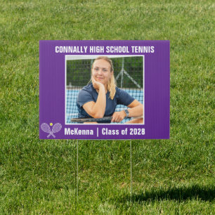 Purple High School Tennis Player Photo Yard Sign