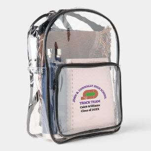 Purple High School Track & Field Team Personalized Clear Backpack