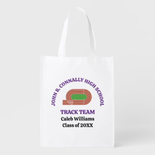 Purple High School Track Team Custom Grocery Bag