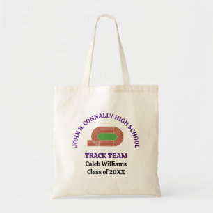 Purple High School Track Team Personalized Runner Tote Bag
