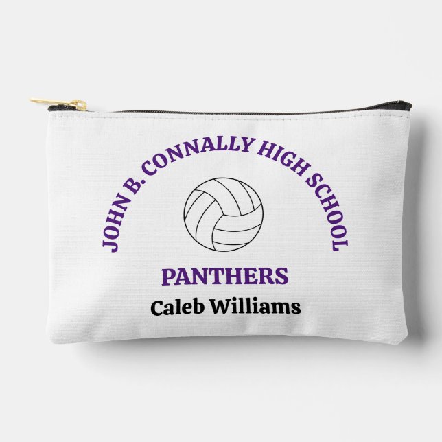 Purple High School Volleyball Player Personalized Accessory Pouch (Front)