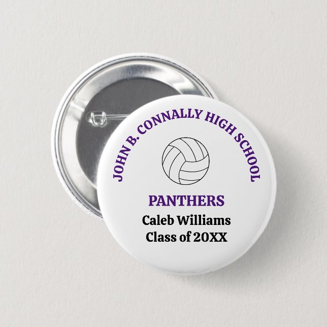 Purple High School Volleyball Player Personalized Button (Front & Back)