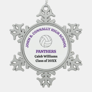 Purple High School Volleyball Player Personalized Snowflake Pewter Christmas Ornament