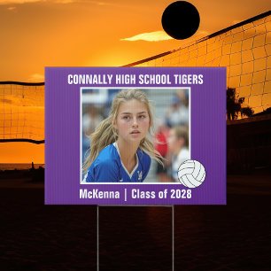 Purple High School Volleyball Player Photo Yard Sign