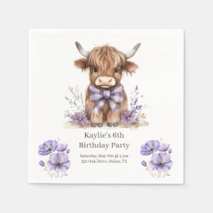 Purple Highland Cow Birthday Party Napkins