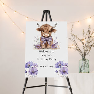 Purple Highland Cow Birthday Welcome Sign