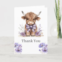 Purple Highland Cow Thank You Card