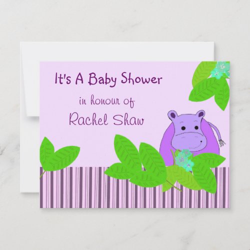 Purple Hippo Baby Shower Invitation