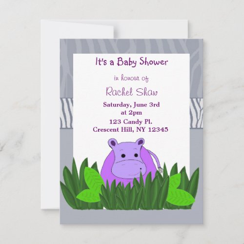 Purple Hippo Baby Shower Invitation