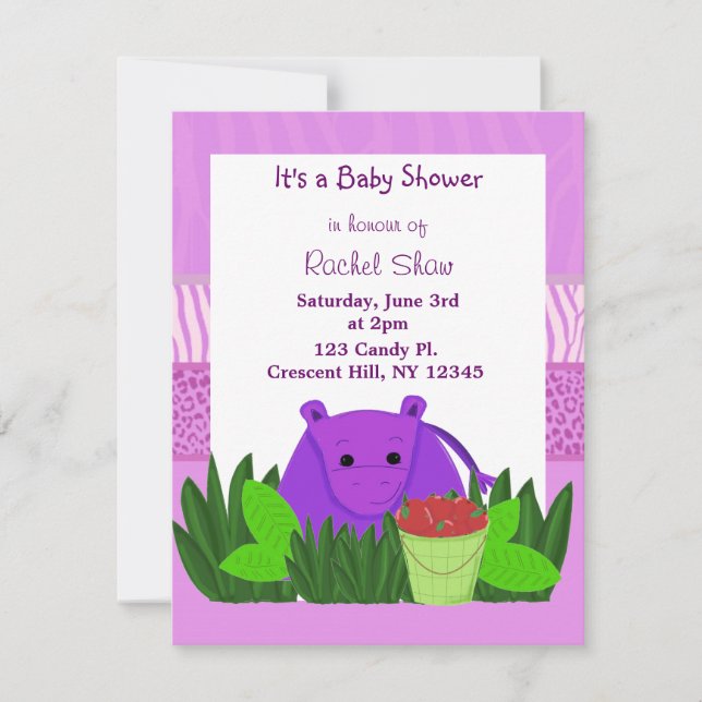 Purple Hippo Baby Shower Invitation (Front)