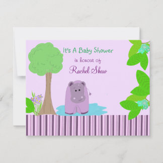 Purple Hippo Baby Shower Invitation