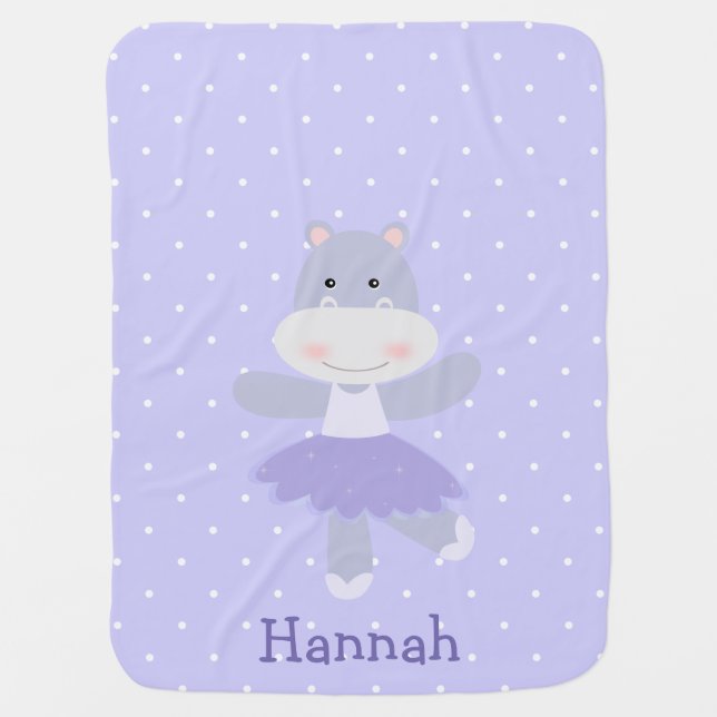 Purple Hippo Ballerina Baby Girl's Blanket (Front)