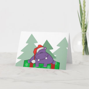Purple Hippo Christmas Card