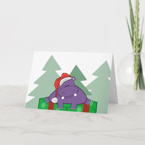 Purple Hippo Christmas Card