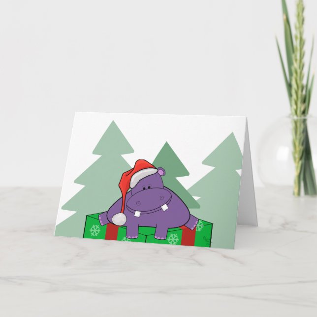 Purple Hippo Christmas Card (Front)