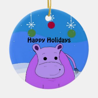 Purple Hippo Christmas Ornament