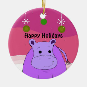 Purple Hippo Christmas Ornament