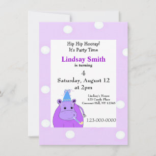 Purple Hippo Party Invitation