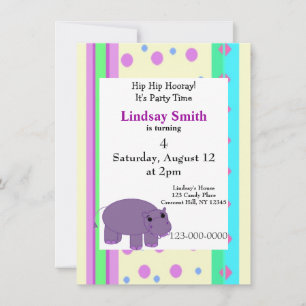 Purple Hippo Party Invitation
