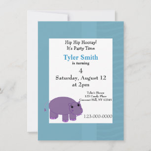 Purple Hippo Party Invitation