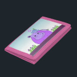 Purple Hippo with Hat Tri-fold Wallet<br><div class="desc">A cute purple hippo with a blue hat. Colorful flowers beside him on a soft blue background.</div>
