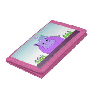 Purple Hippo with Hat Trifold Wallet