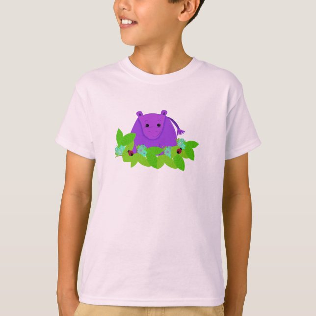 Purple Hippo with Ladybugs T-Shirt (Front)