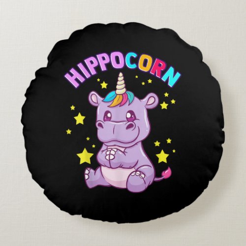 Purple HippoCorn Hippo Corn Hippopotamus Lover Round Pillow