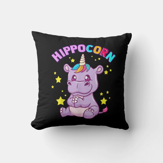 Purple HippoCorn Hippo Corn Hippopotamus Lover Throw Pillow (Front)