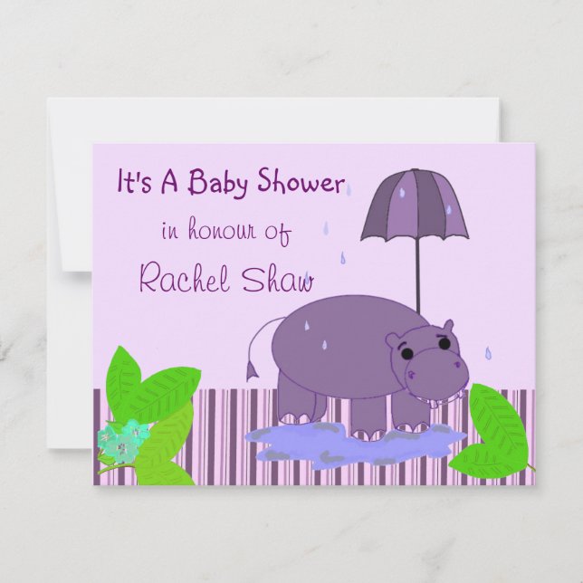 Purple Hippopotamus Baby Shower Invitation (Front)