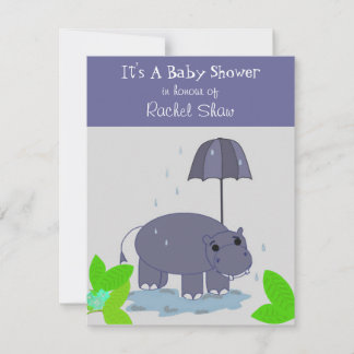 Purple Hippopotamus Baby Shower Invitation