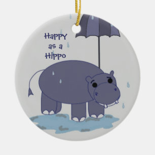 Purple Hippopotamus with Umbrella Ceramic Ornament