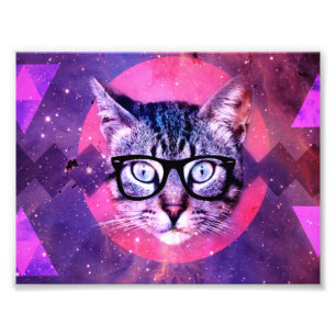 Purple hipster cat photo print