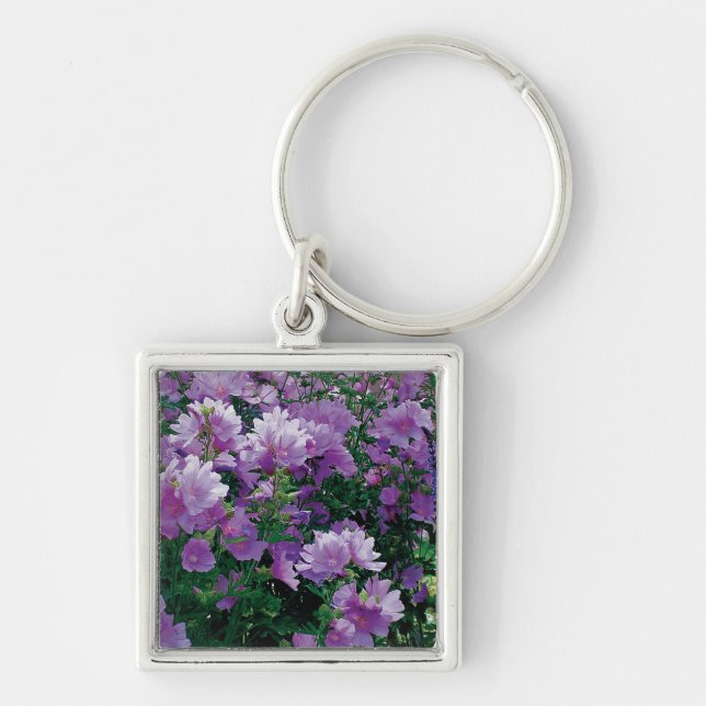 Purple hisbiscus flowers keychain (Front)
